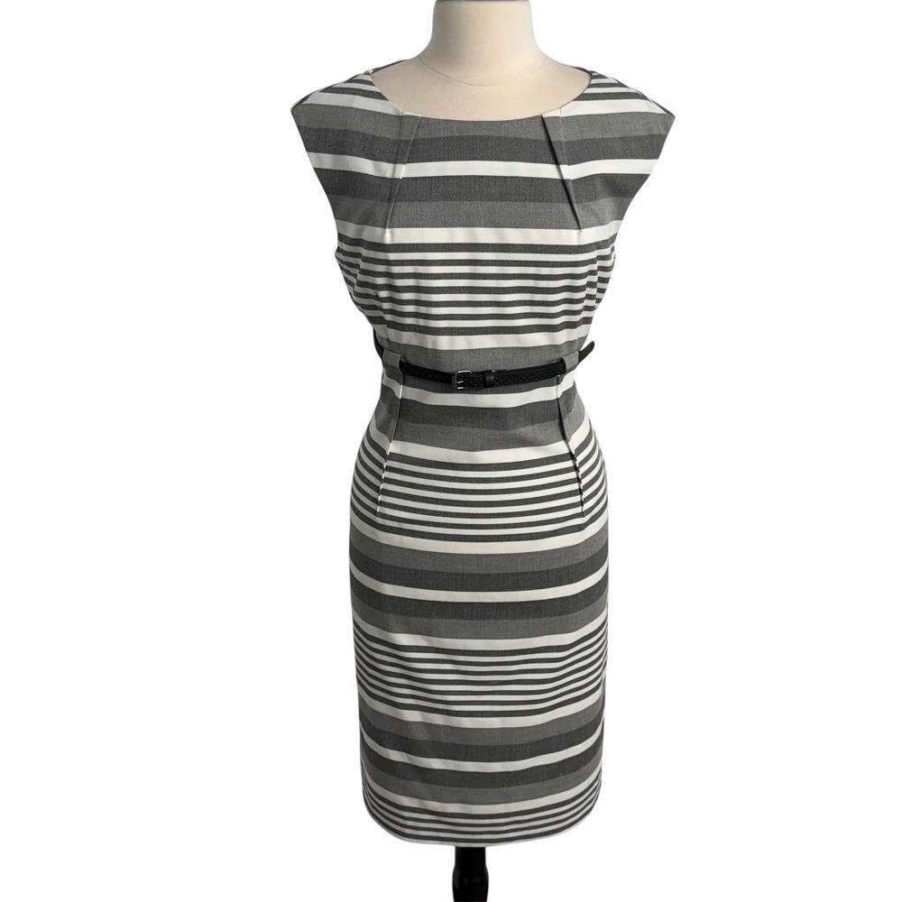 Calvin Klein Cap Sleeve Boat Neckline Belted Empire Waist Sheath Dress